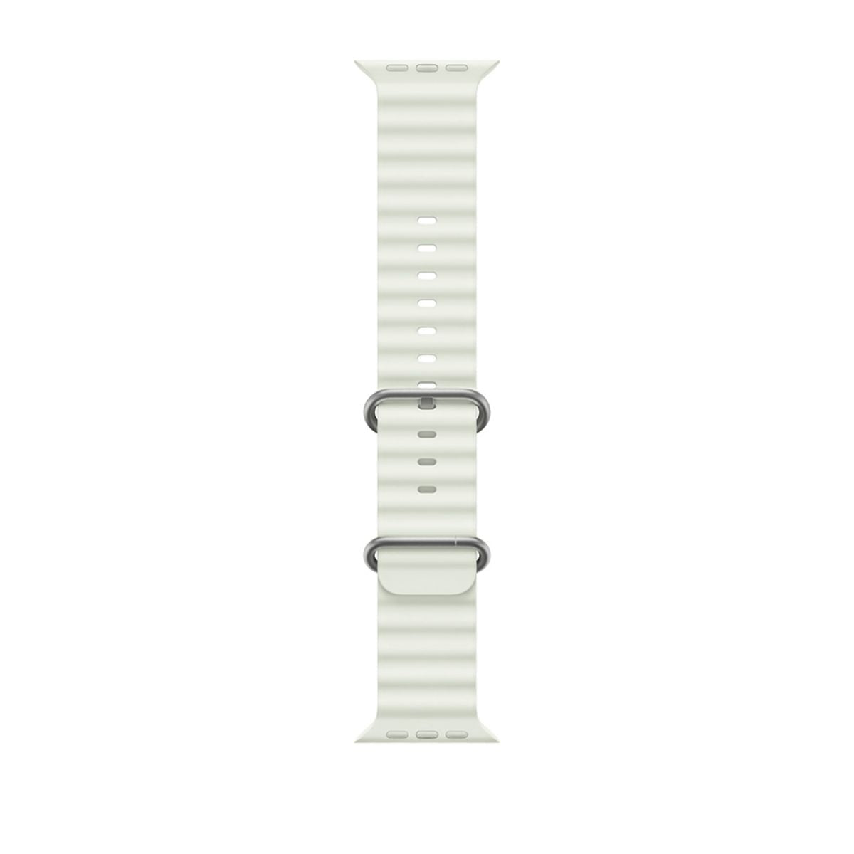 Light Green Ocean Series Silicone Apple Watch Band 42/44/45mm laid flat. Designed for comfort and durability with a secure metal loop closure.